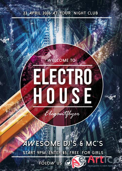 Electro Party PREMIUM Flyer PSD Template + Facebook Cover