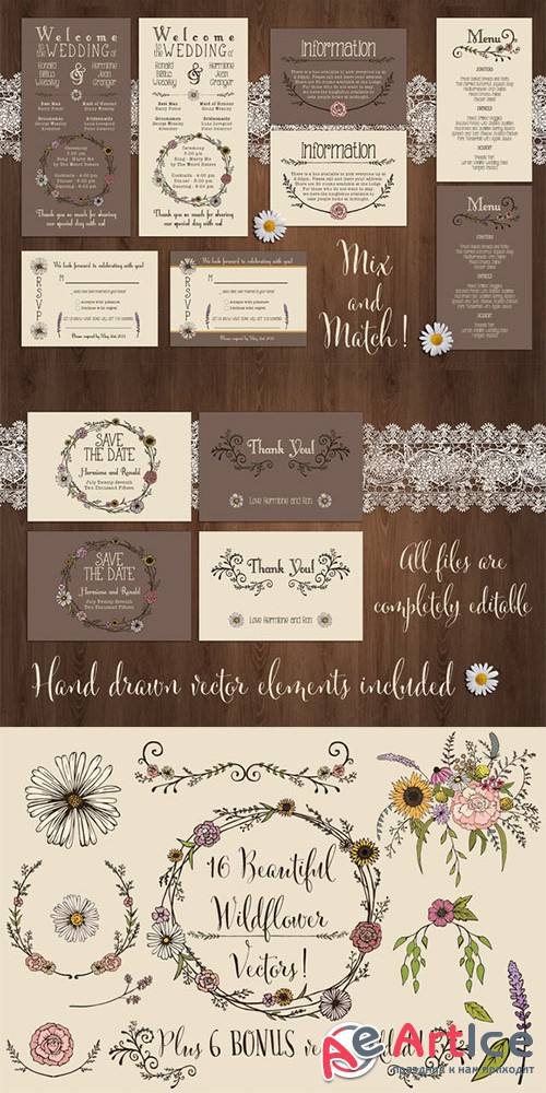 Wildflower Wedding Invitation Suite - Creativemarket 219148