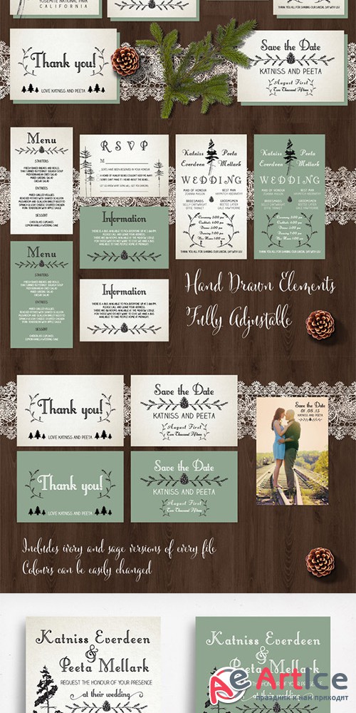 Pine Tree Wedding Invitation Suite - Creativemarket 201456