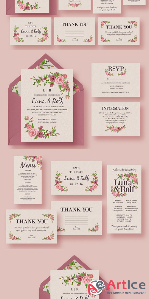 Floral Wedding Invitation Suite - Creativemarket 328708