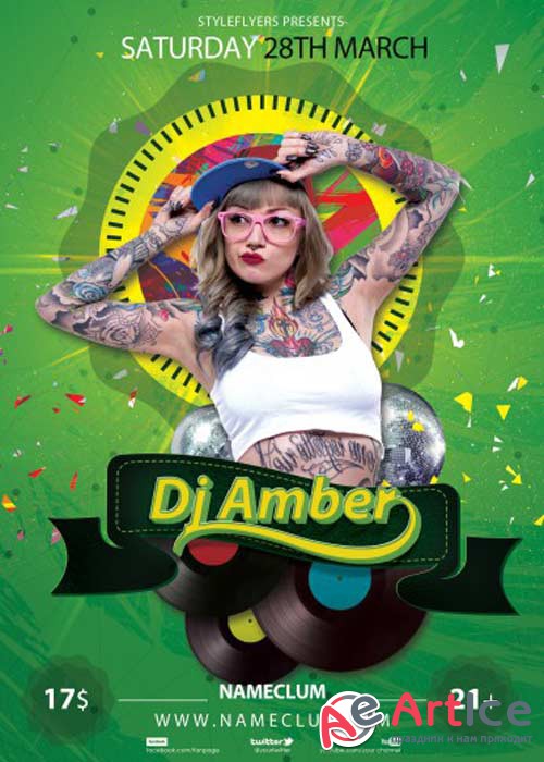 Dj Amber Flyer PSD Template + Facebook Cover