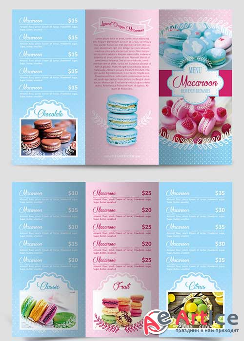 Menu Macaroon Tri-Fold Brochure PSD Template