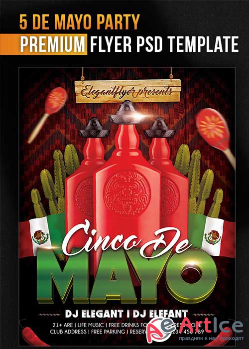 5 De Mayo Party Flyer PSD Template + Facebook Cover