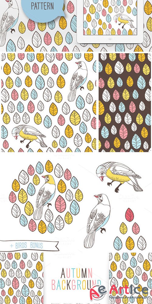 Birds and leaves - Creativemarket 29959