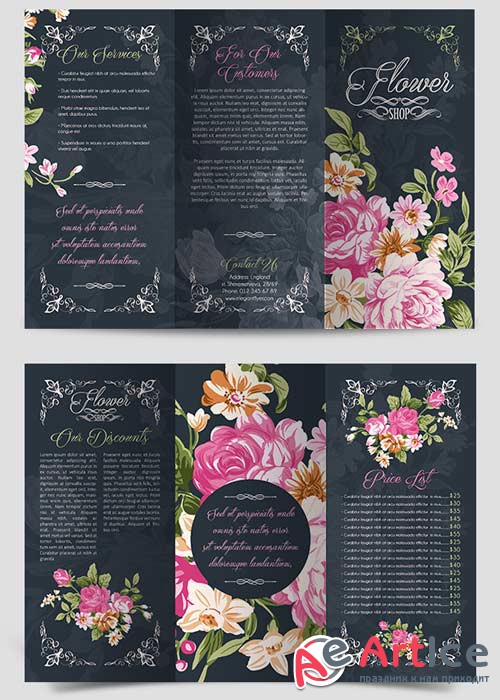 Flower Shop Tri-Fold Brochure PSD Template