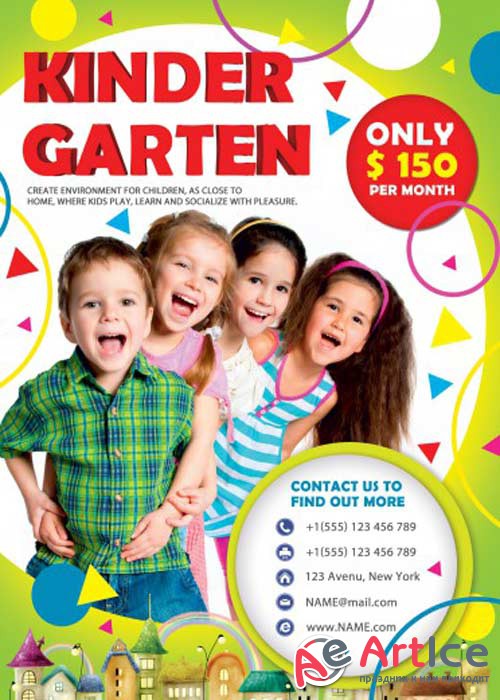 Kindergarten PSD Flyer Template with Facebook Cover