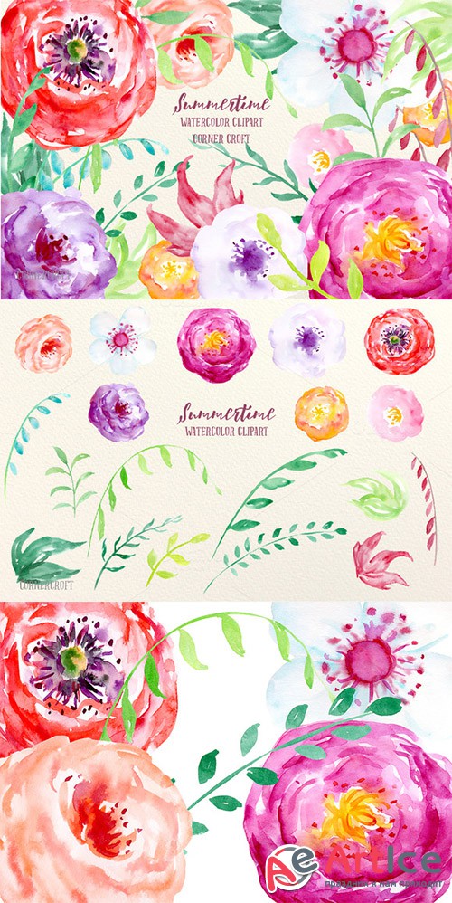 Watercolor Clipart Summertime - Creativemarket 682340