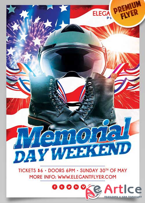 Memorial Day Party Flyer PSD Template + Facebook Cover