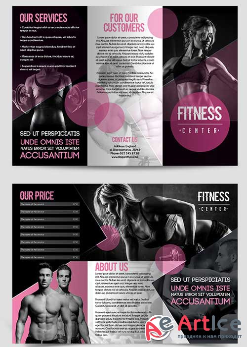 Fitness Center V5 Tri-Fold PSD Brochure Template + Facebook Cover