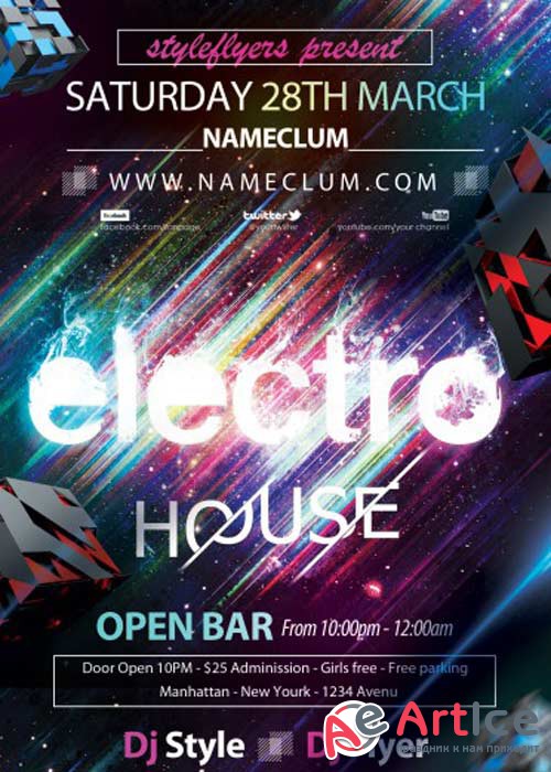 Electro House V8 PSD Flyer Template with Facebook Cover