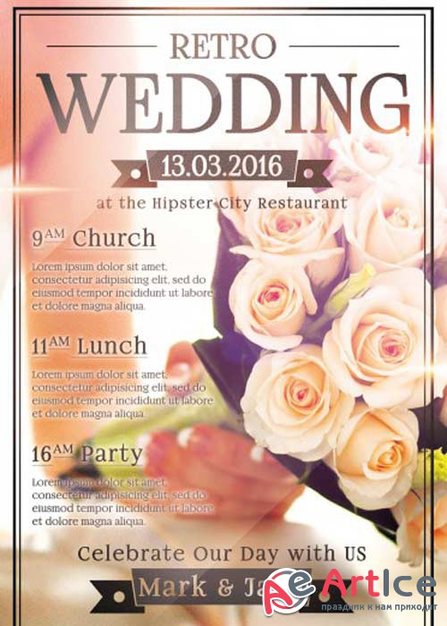 Wedding Day V6 Party PSD Flyer Template with Facebook Cover