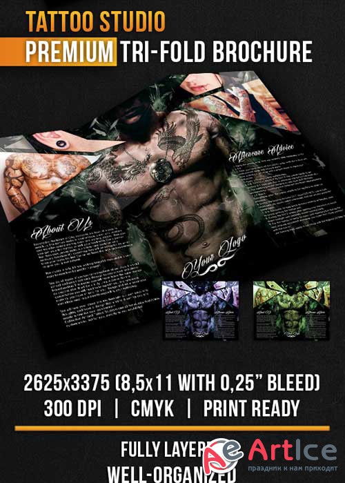 Tattoo Studio Tri-Fold Brochure PSD Template