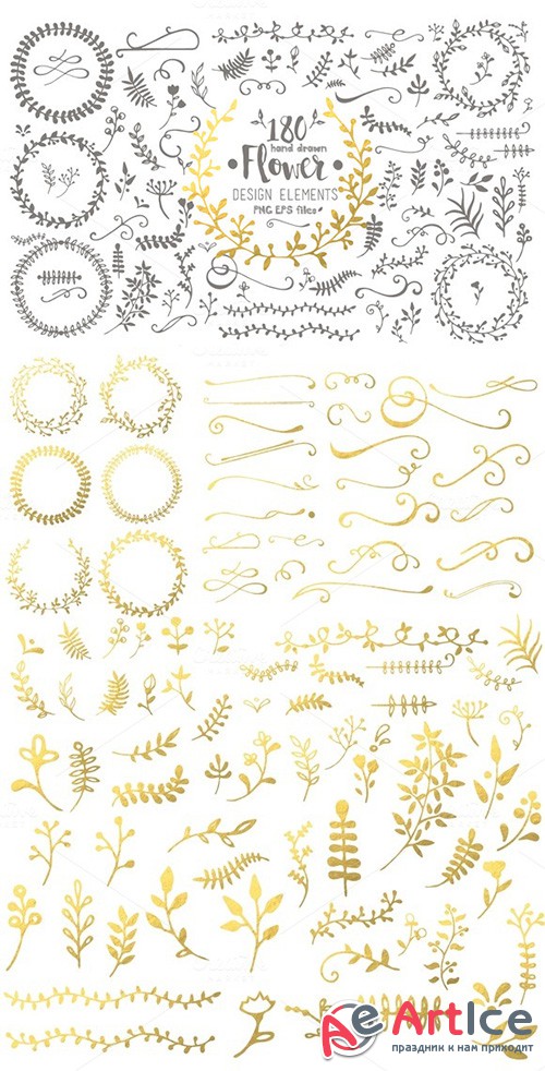 Hand Drawn Flower Design Elements - Creativemarket 393132