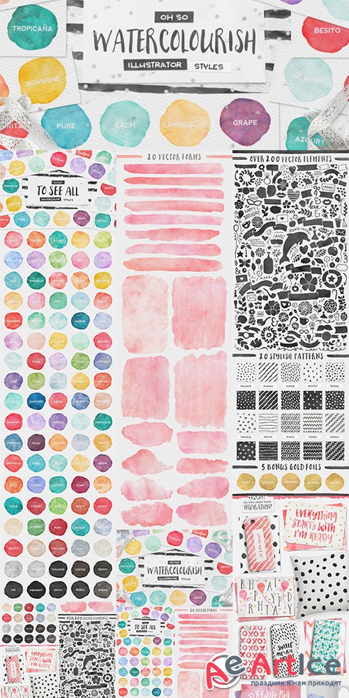 90 Watercolor AI Styles + EXTRAS - Creativemarket 426385