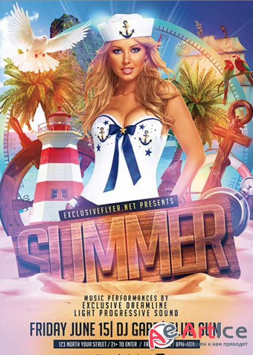 Summer Party v14 Premium Flyer Template + Facebook Cover