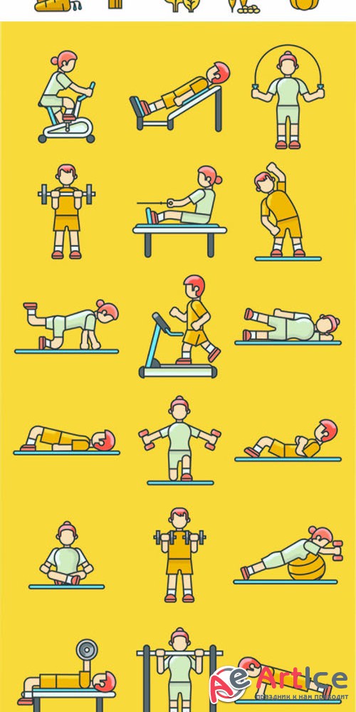 68 Funky Fitness Icons - Creativemarket 670348