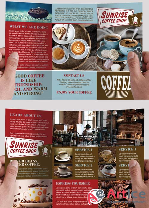 offee Shop Premium Tri-Fold PSD Brochure Template