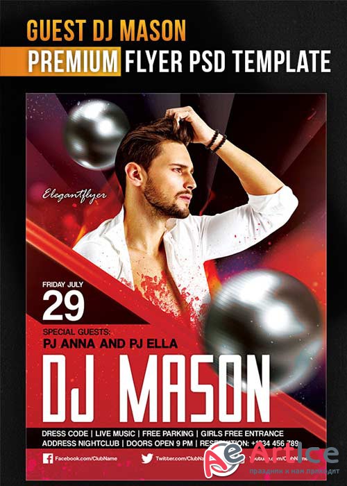 Guest Dj Mason Flyer PSD Template + Facebook Cover