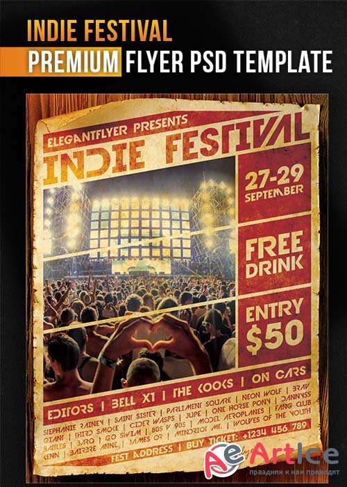 Indie Festival V1 Flyer PSD Template + Facebook Cover