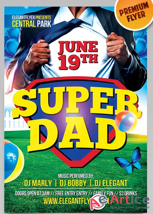 Super Dad Party Flyer PSD Template + Facebook Cover