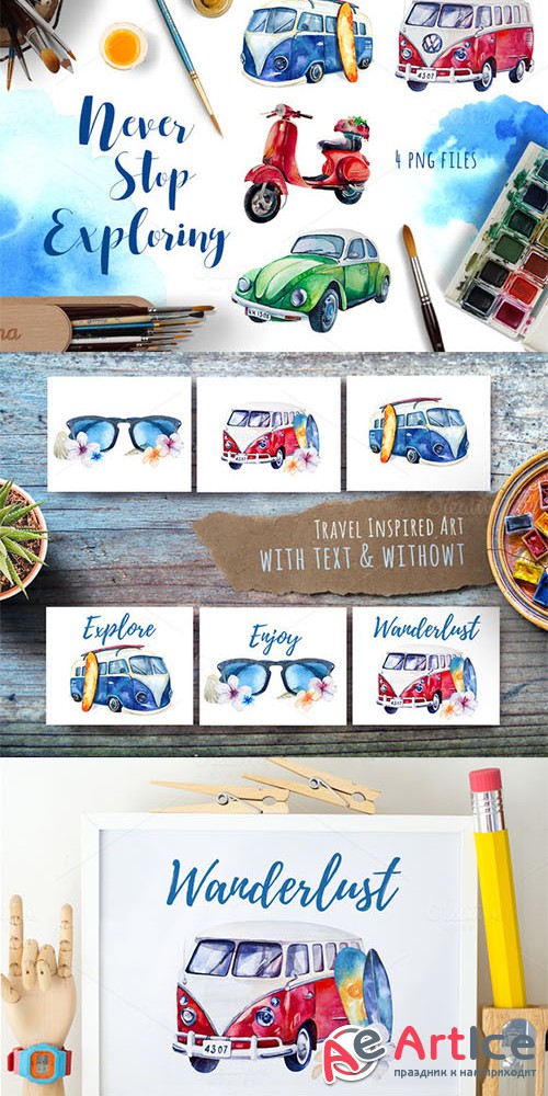 Watercolor travel set - Creativemarket 691701