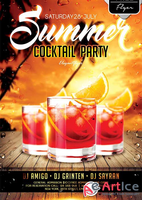 Summer Cocktail Party V9 Flyer PSD Template + Facebook Cover