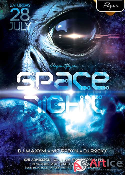 Space Night V1 Flyer PSD Template + Facebook Cover