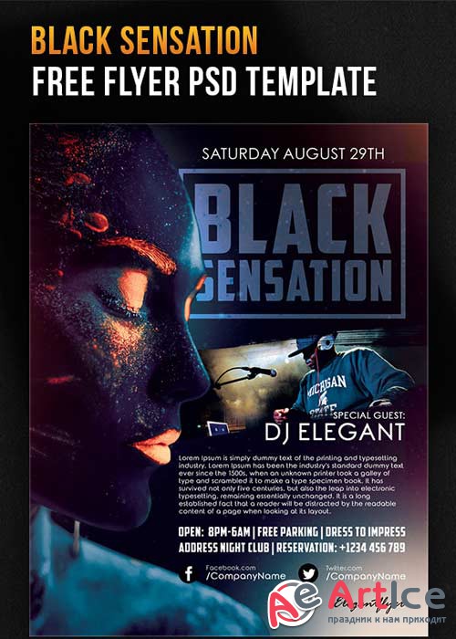 Black Sensation Flyer PSD Template + Facebook Cover