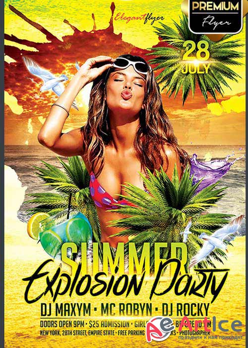 Summer Explosion Party V1 Flyer PSD Template + Facebook Cover