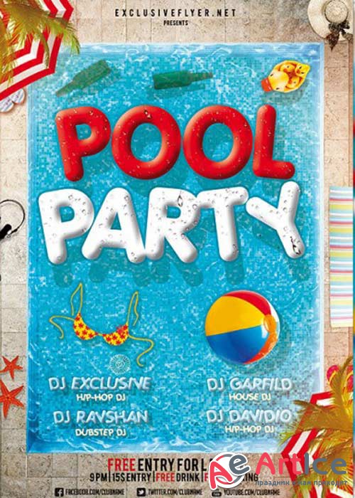 Pool Party V12 Premium Flyer Template + Facebook Cover