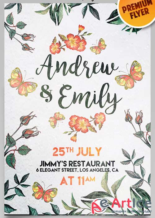 Wedding Invitation Flyer V9 PSD Template + Facebook Cover