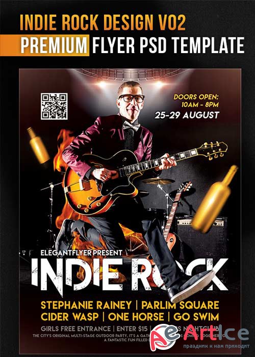 Indie Rock Design V02 Flyer PSD Template + Facebook Cover