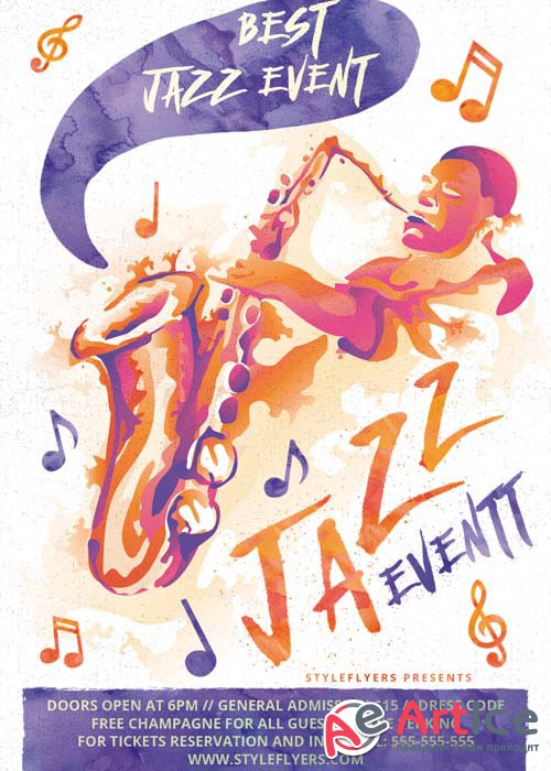 Jazz Event Watermarks PSD Flyer Template + Facebook Cover