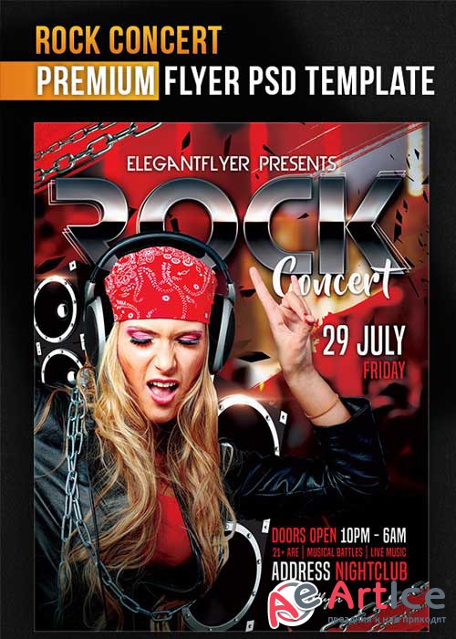 Rock Concert Flyer PSD Template + Facebook Cover