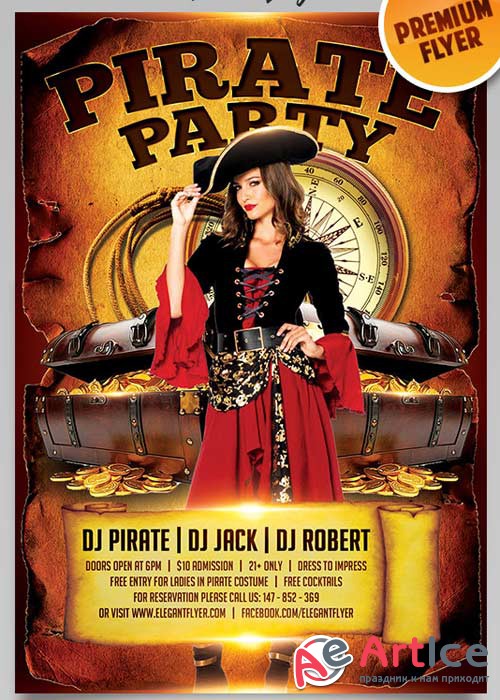 Pirate Party V12 Flyer PSD Template + Facebook Cover