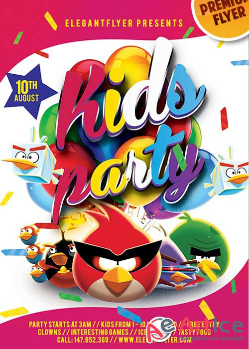 Kids Party V5 Flyer PSD Template + Facebook Cover