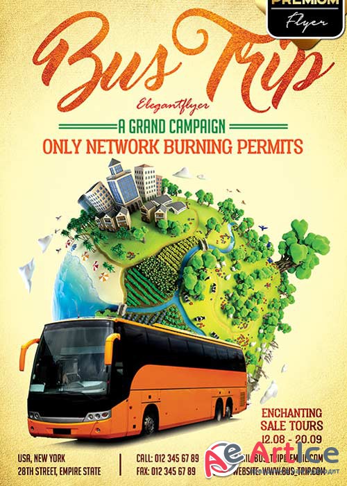 Bus Trip V1 Flyer PSD Template + Facebook Cover