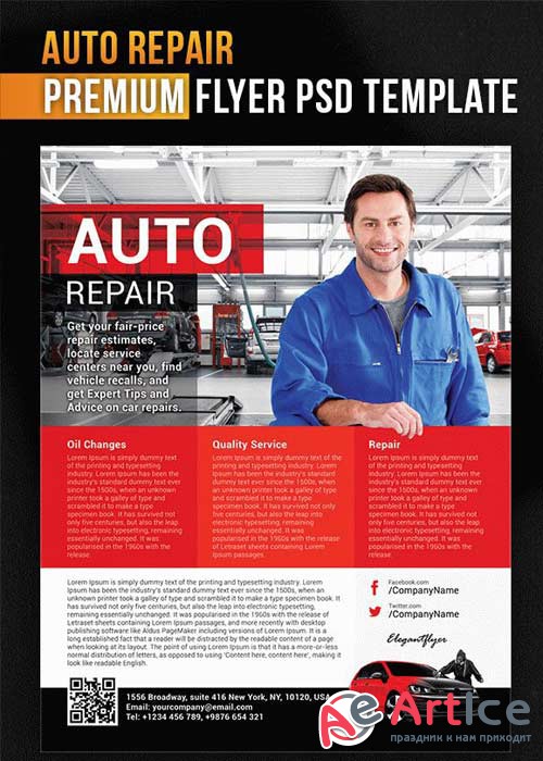 Auto Repair V8 Flyer PSD Template + Facebook Cover