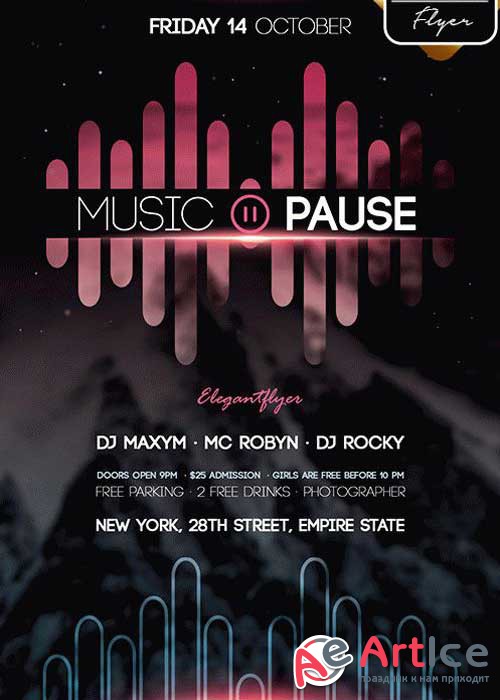 Music Pause Flyer PSD V2 Template + Facebook Cover