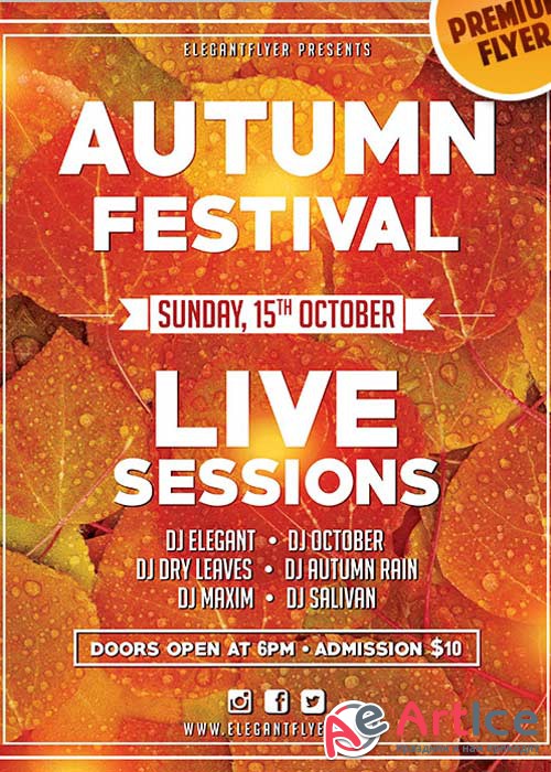 Autumn Festival Flyer PSD V4 Template + Facebook Cover