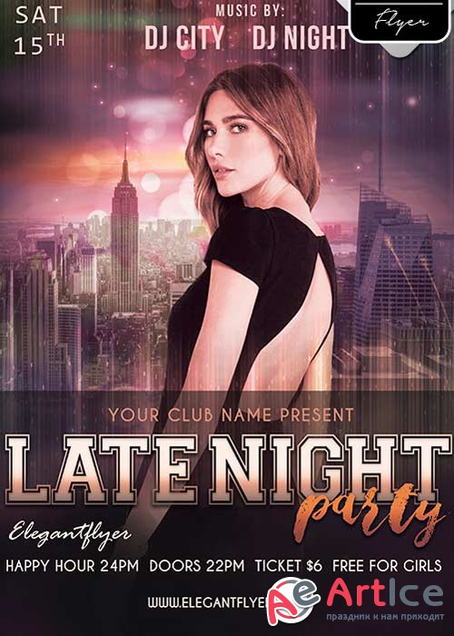 Late Night Party Flyer PSD V8 Template + Facebook Cover