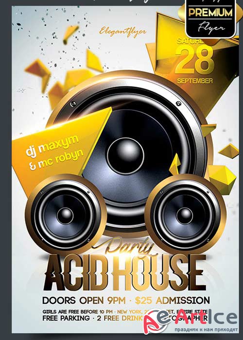 Acid House Flyer PSD V5 Template + Facebook Cover