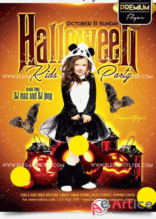 Halloween Kids Party Flyer PSD V4 Template + Facebook Cover