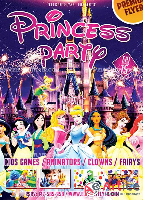 Princess Party Flyer PSD V2 Template + Facebook Cover