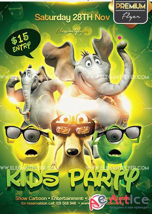 Kids Party Flyer PSD V7 Template + Facebook Cover