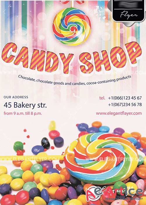 Candy Shop Flyer PSD V4 Template + Facebook Cover