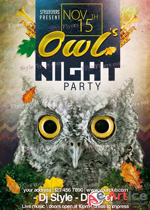 Owls Night Party PSD V8 Flyer Template