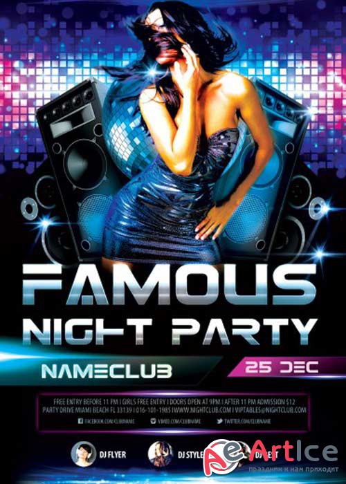 Famous Night Party V1 PSD Flyer Template with Facebook Cover