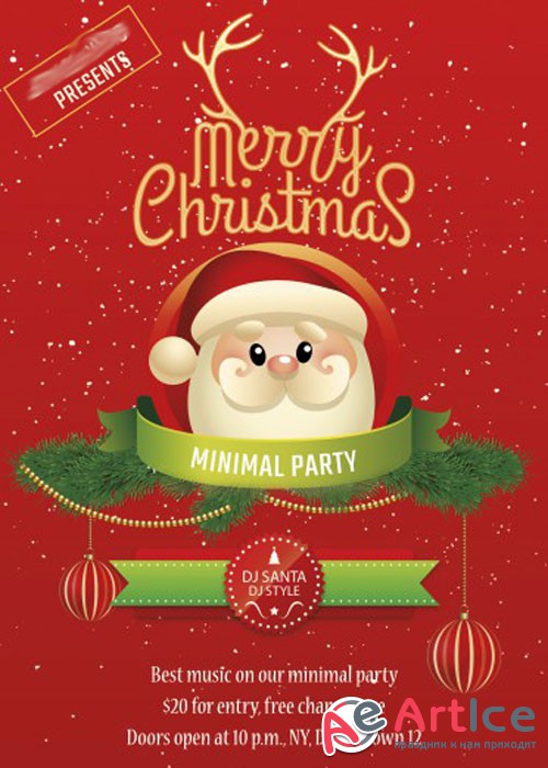 MinimalChristmas Party PSD V2 Flyer Template with Facebook Cover