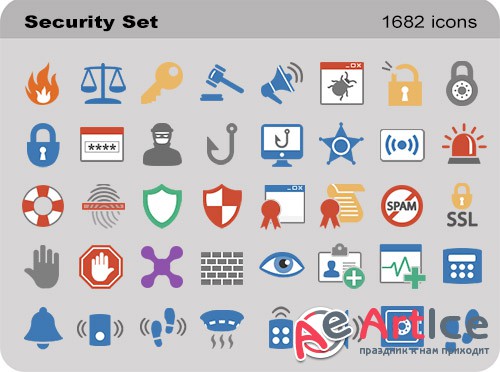 Pure Flat Toolbar Stock Icons - Security Set